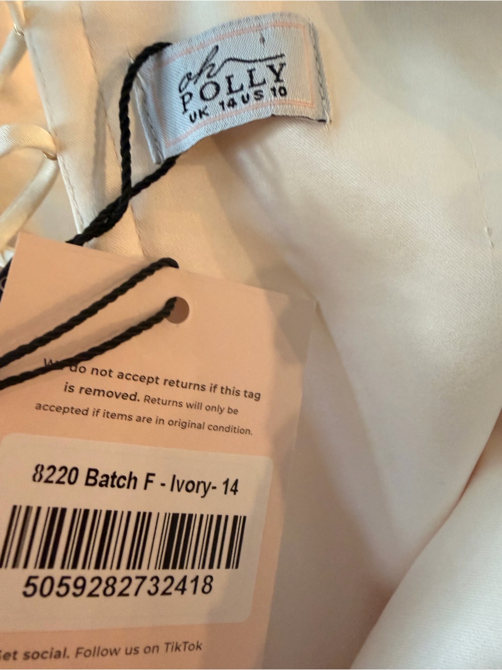 Oh Polly Cream Satin Mini Dress with Draped Neck Scarf - Picture 8 of 8